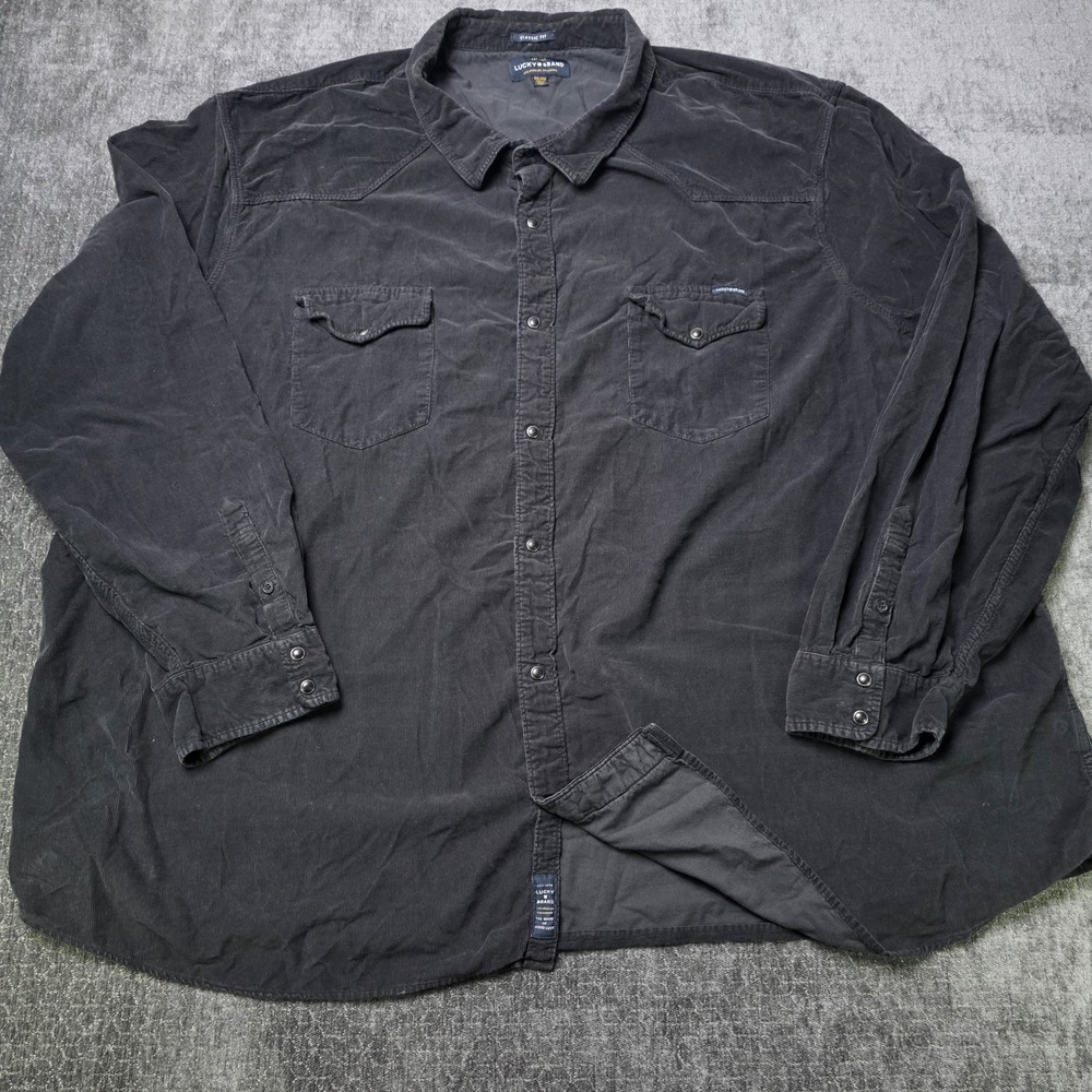 Lucky Brand Mens 5XL Corduroy Pearl Snap Shirt Black Preppy Western Cowboy Rodeo